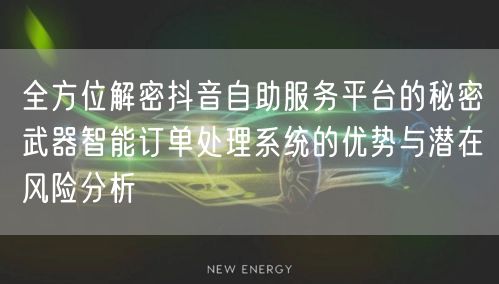 全方位解密抖音自助服务平台的秘密武器智能订单处理系统的优势与潜在风险分析