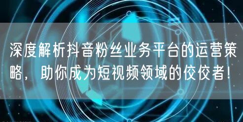 深度解析抖音粉丝业务平台的运营策略，助你成为短视频领域的佼佼者！