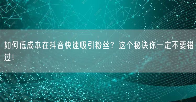 如何低成本在抖音快速吸引粉丝？这个秘诀你一定不要错过！