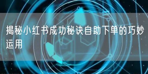 揭秘小红书成功秘诀自助下单的巧妙运用