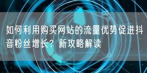 如何利用购买网站的流量优势促进抖音粉丝增长？新攻略解读