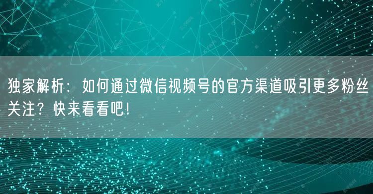 独家解析：如何通过微信视频号的官方渠道吸引更多粉丝关注？快来看看吧！